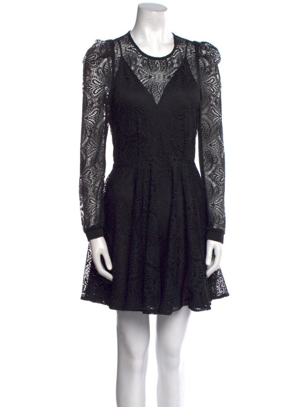 Maje Black Lace Long-Sleeve Fit & Flare Dress